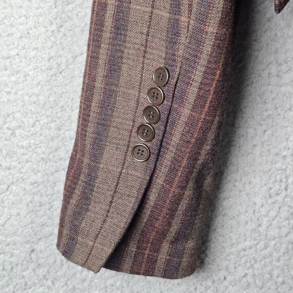 BCBGMaxAzria Plaid Blazer Brown Satin Hem Bow Tailored Designer Preppy Statement - Picture 12 of 15